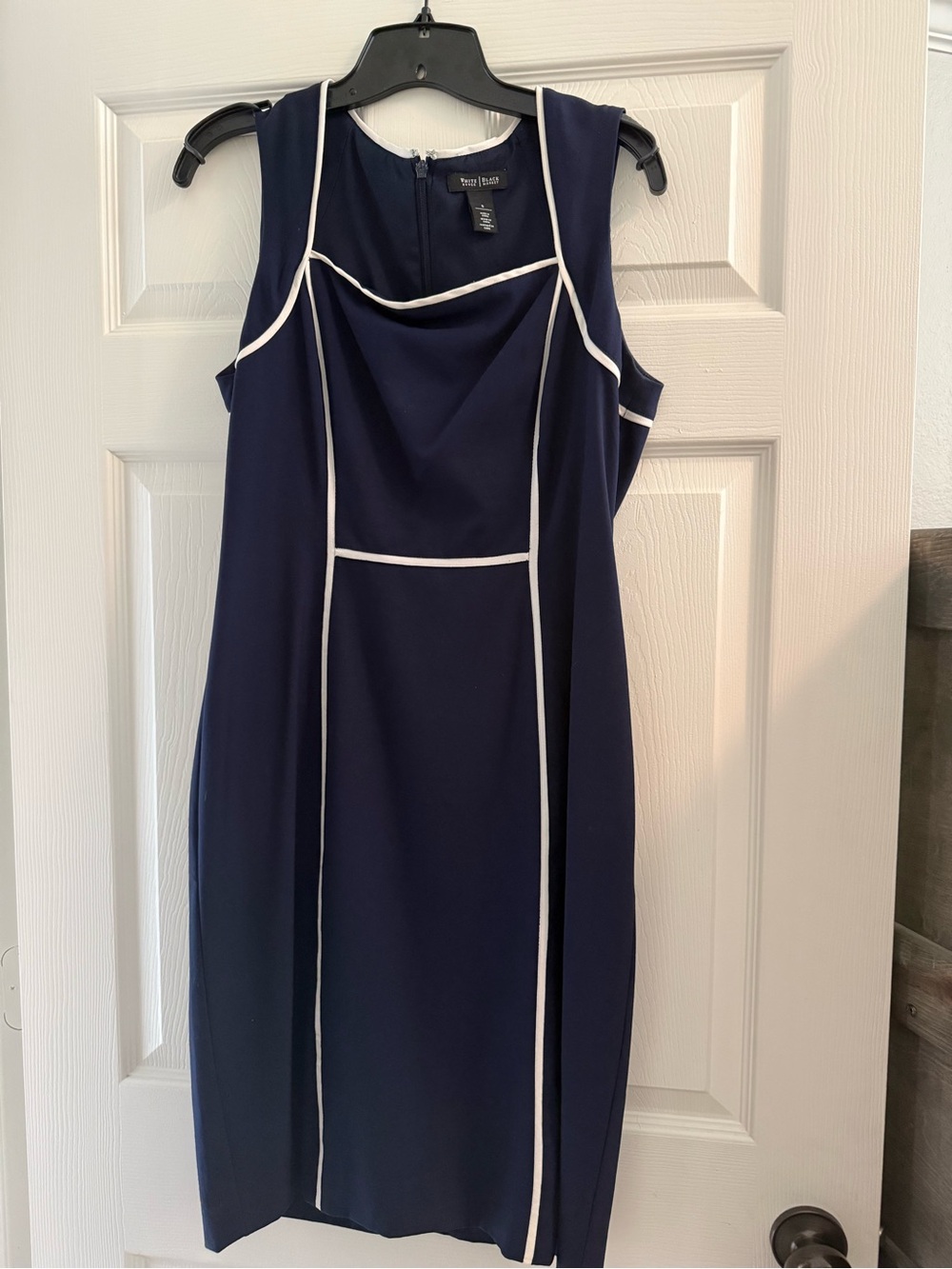 White House Black Market Navy Sleeveless Sheath Dress with White Trim